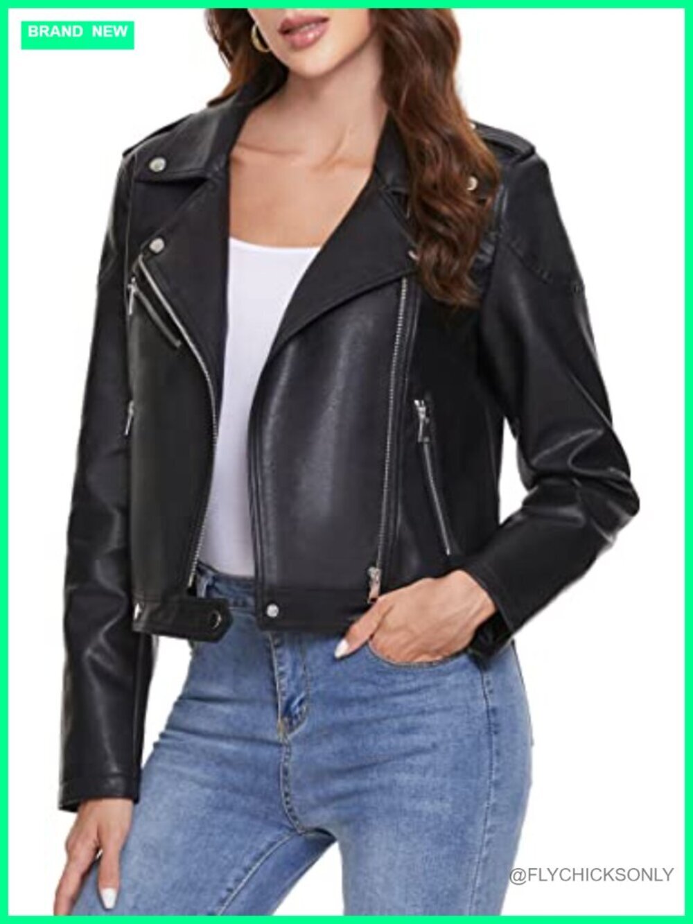 Faux Leather Zip Up Motorcycle Jacket Fitted Slim PU Moto Biker Outwear